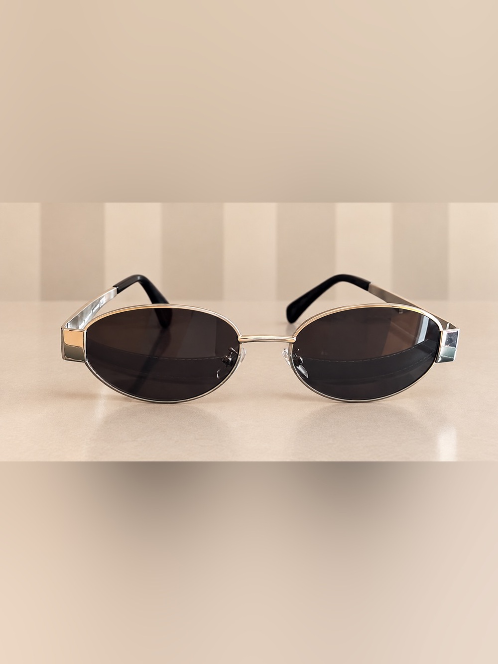 Celine Triomphe Metal 01 Oval Sunglasses Black & Silver